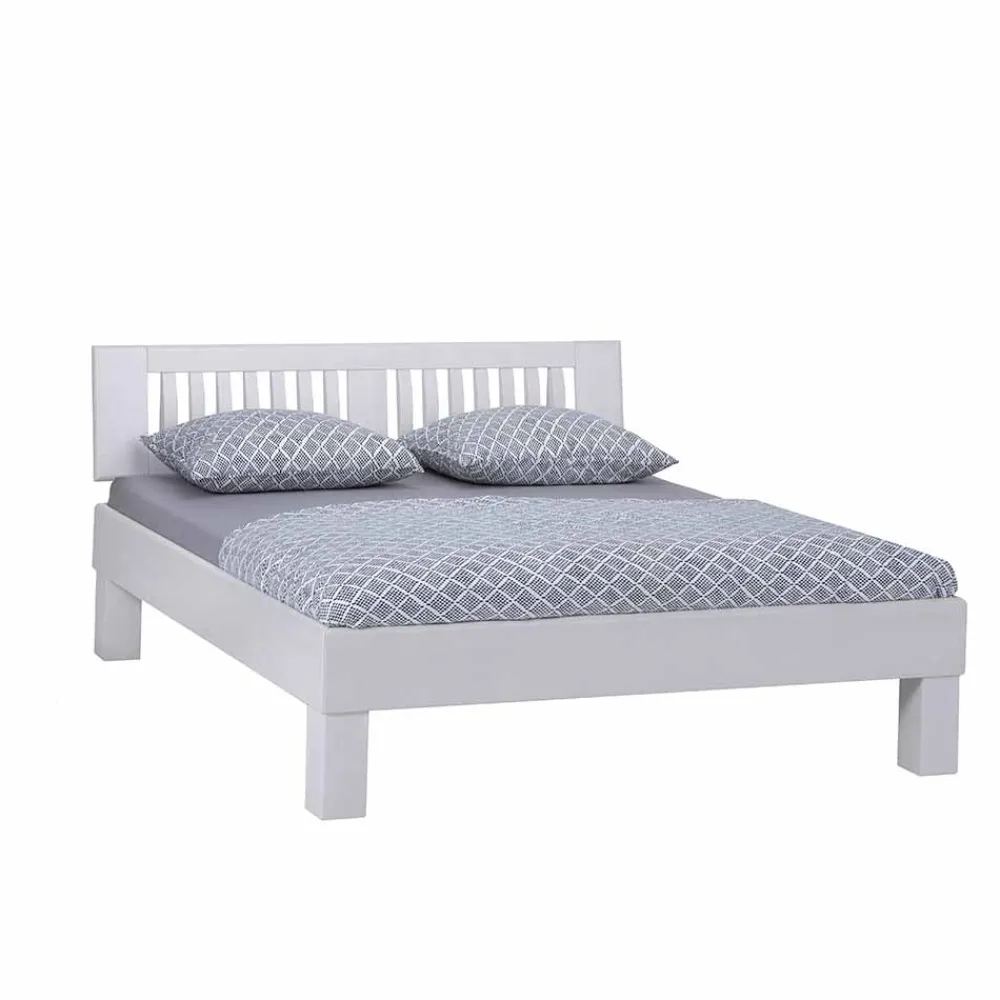 Wohnen Betten<Weißes Doppelbett Calicantas aus Buche Massivholz