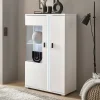 Wohnen Vitrinen<Weißes Highboard mit Glaseinsatz und LED Beleuchtung - Tirol