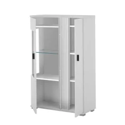 Wohnen Vitrinen<Weißes Highboard mit Glaseinsatz und LED Beleuchtung - Tirol