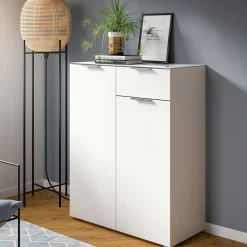 Wohnen Kommoden<Weißes Highboard mit zwei Türen und Schublade - Intiatos