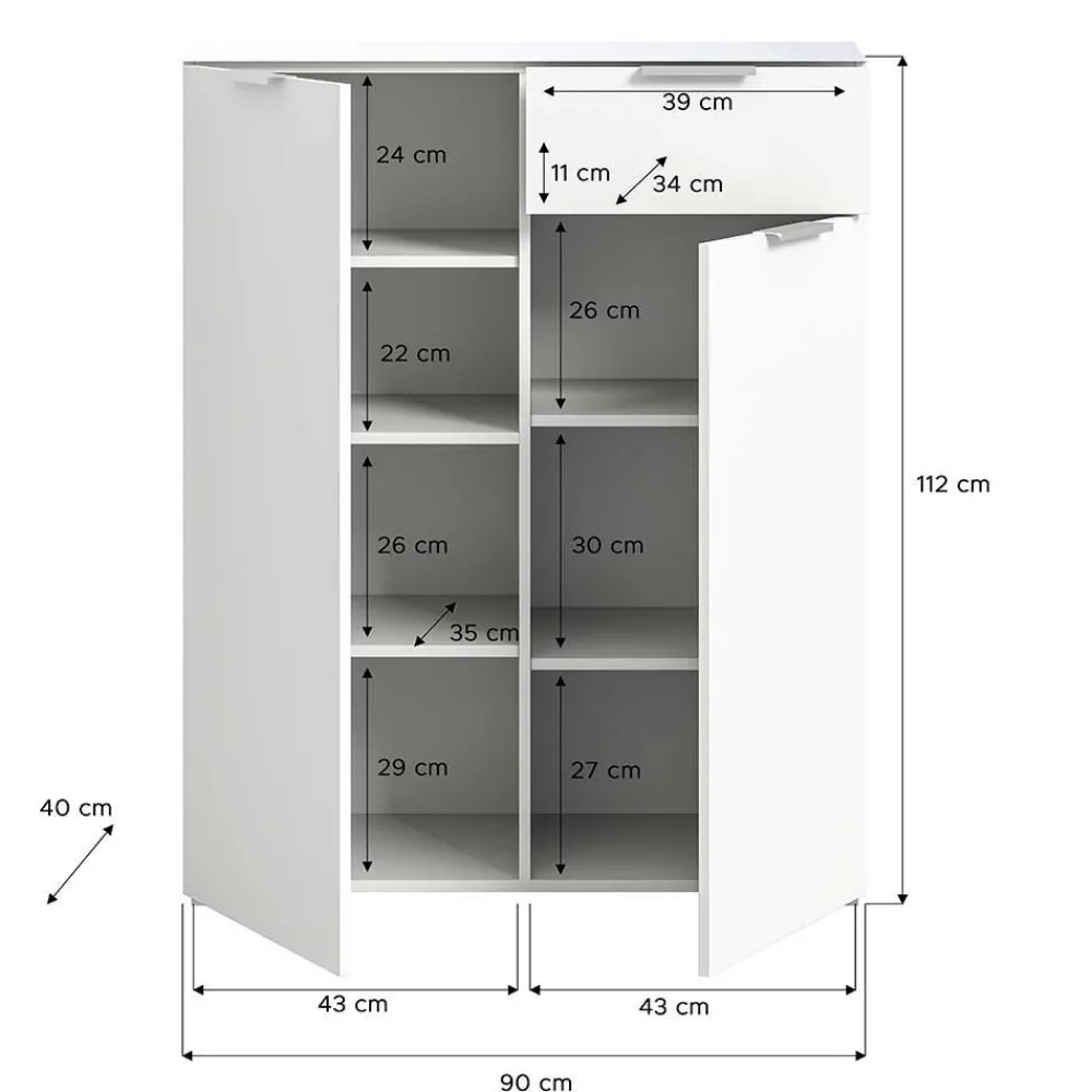Wohnen Kommoden<Weißes Highboard mit zwei Türen und Schublade - Intiatos
