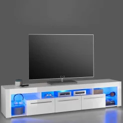 Wohnen Tv & Hifi-Möbel|Lowboards<Weißes Hochglanz Board für TV mit LED Licht - Verella