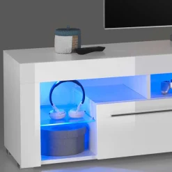 Wohnen Tv & Hifi-Möbel|Lowboards<Weißes Hochglanz Board für TV mit LED Licht - Verella