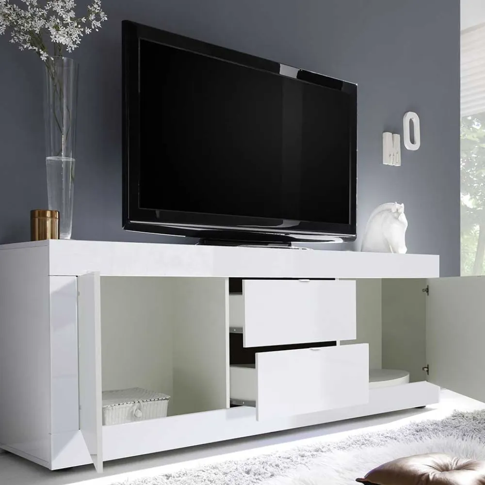 Wohnen Tv & Hifi-Möbel<Weißes Hochglanz Lowboard für TV - Sogno