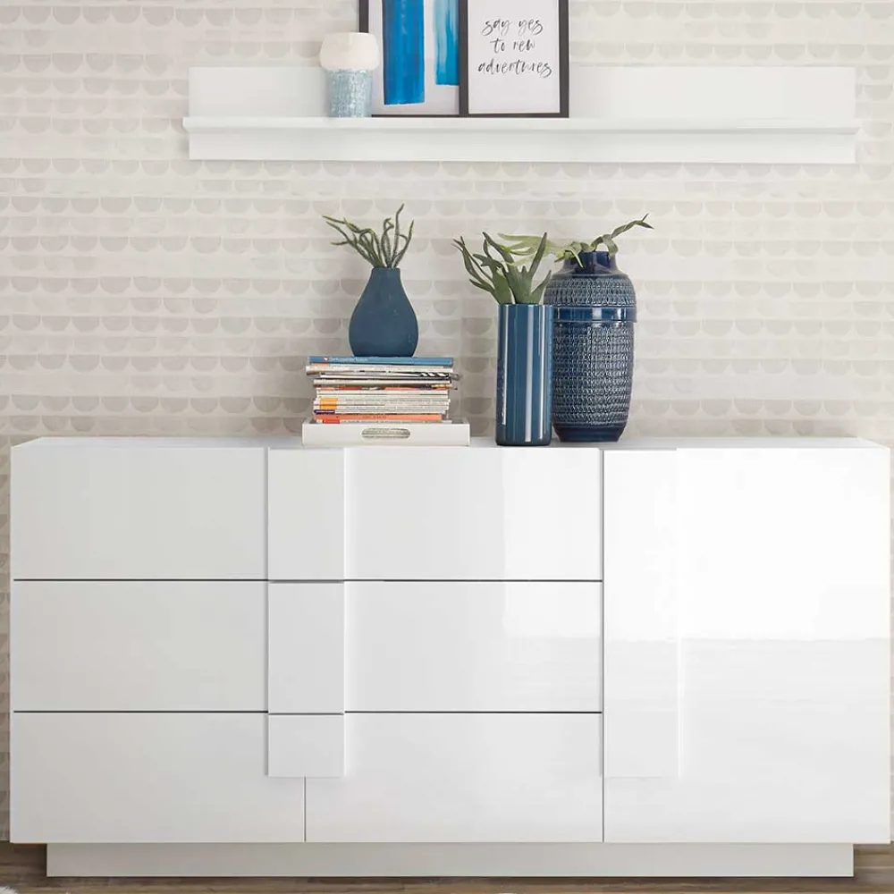 Wohnen Sideboards<Weißes Hochglanz Sideboard mit Tür - Kerym