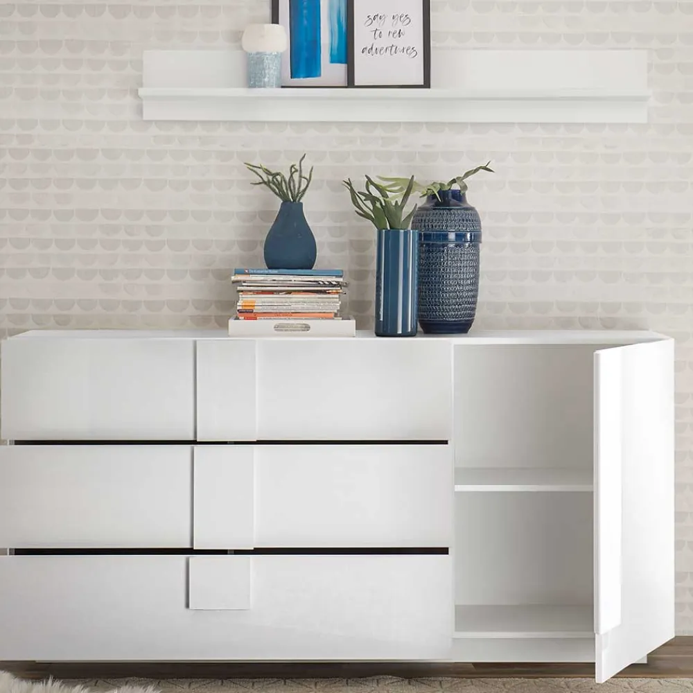 Wohnen Sideboards<Weißes Hochglanz Sideboard mit Tür - Kerym
