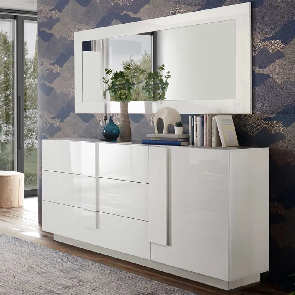 Wohnen Sideboards<Weißes Hochglanz Sideboard mit Tür - Kerym