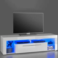 Wohnen Tv & Hifi-Möbel|Lowboards<Weißes Hochglanz TV Board beleuchtet - Cessma