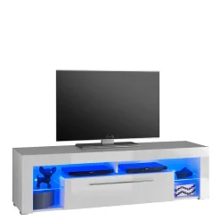 Wohnen Tv & Hifi-Möbel|Lowboards<Weißes Hochglanz TV Board beleuchtet - Cessma