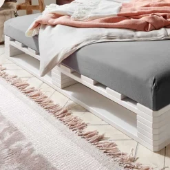 Wohnen Betten<Weißes Palettenbett aus Kiefer Massivholz - Idena