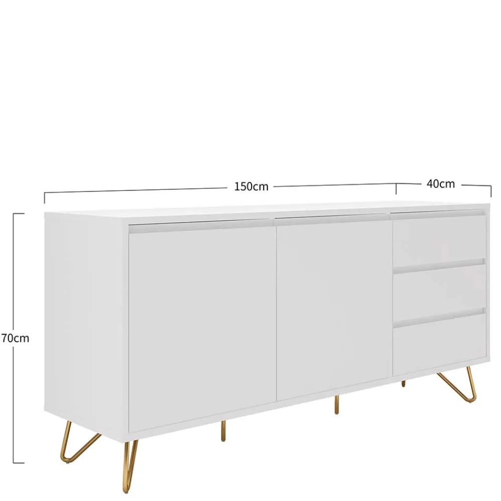 Wohnen Sideboards<Weißes Sideboard 150cm mit Haarnadel Beinen - Donny