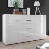 Wohnen Sideboards<Weißes Sideboard mit Hochglanz Front Yulis & Chrom Metallgriffen