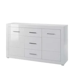 Wohnen Sideboards<Weißes Sideboard mit Hochglanz Front Yulis & Chrom Metallgriffen