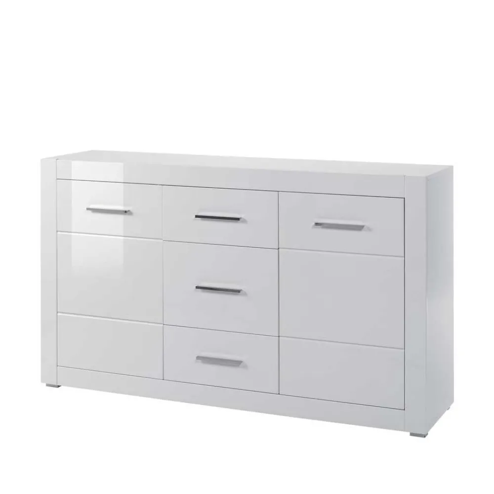 Wohnen Sideboards<Weißes Sideboard mit Hochglanz Front Yulis & Chrom Metallgriffen