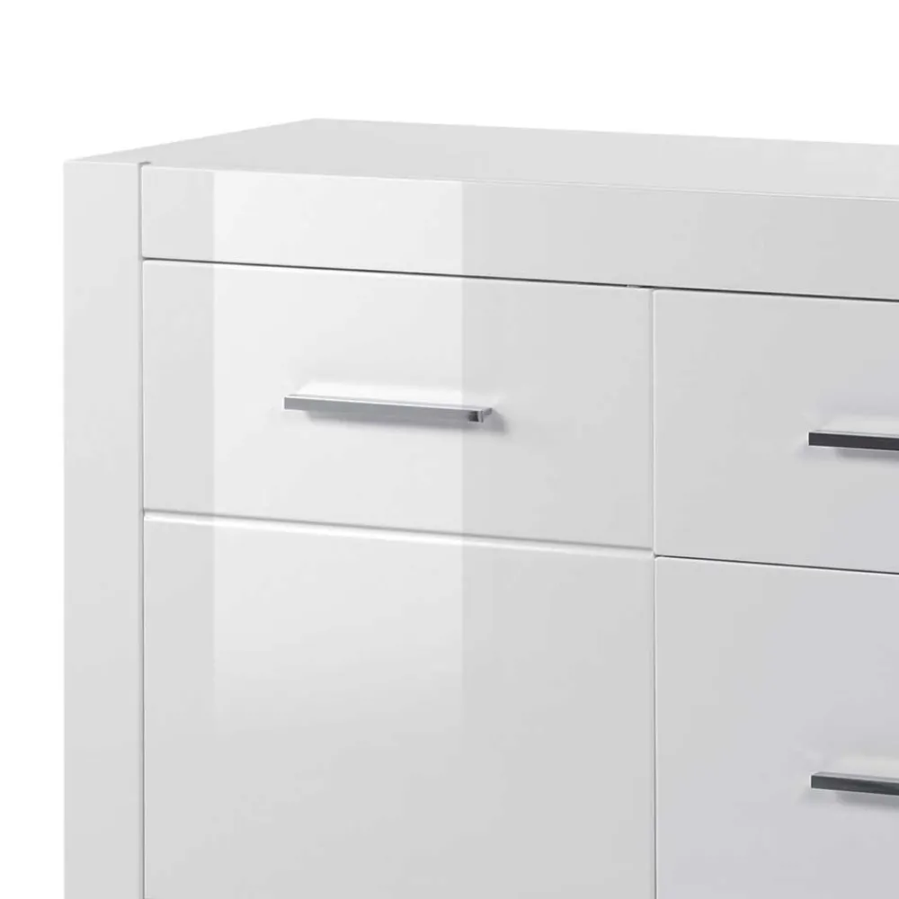 Wohnen Sideboards<Weißes Sideboard mit Hochglanz Front Yulis & Chrom Metallgriffen