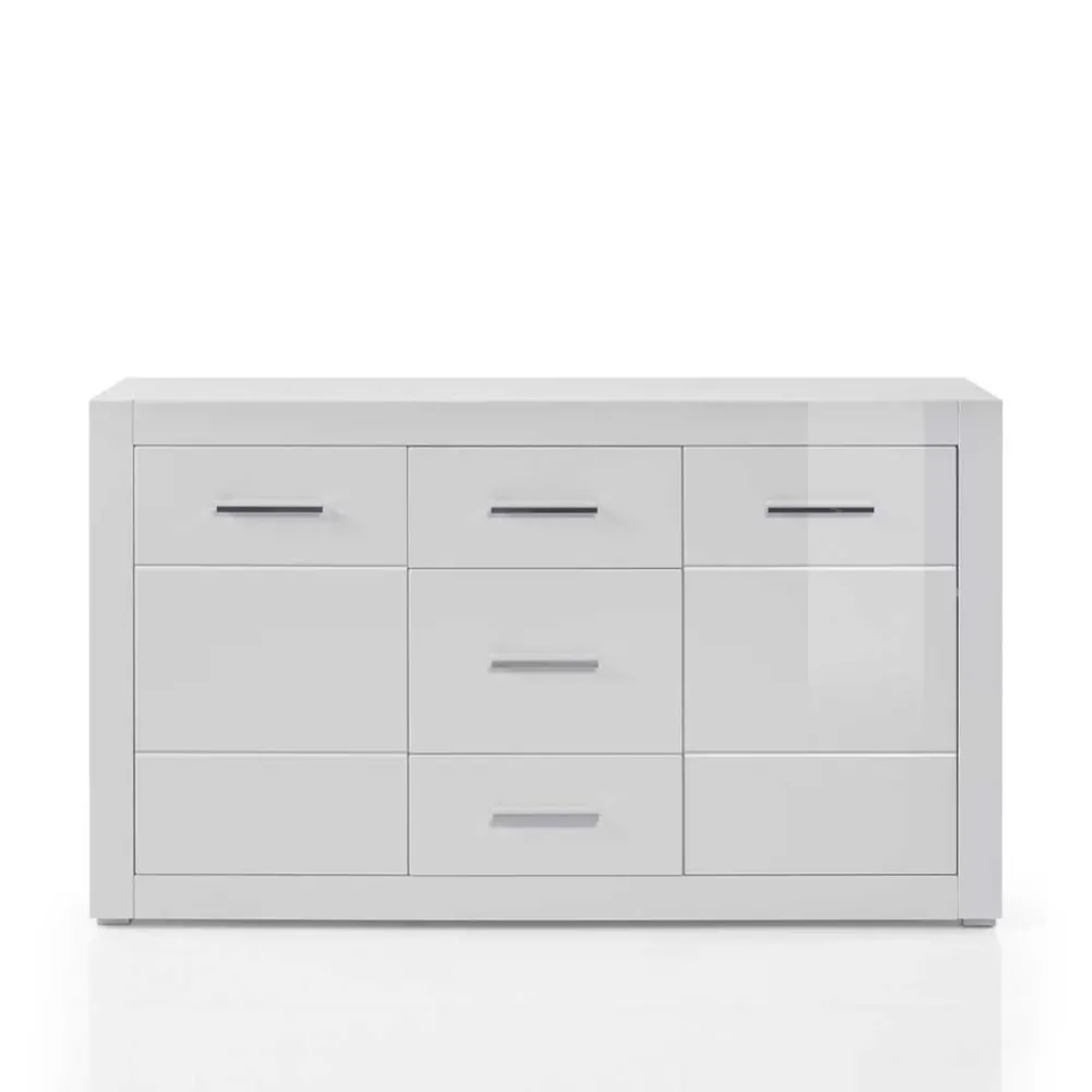 Wohnen Sideboards<Weißes Sideboard mit Hochglanz Front Yulis & Chrom Metallgriffen