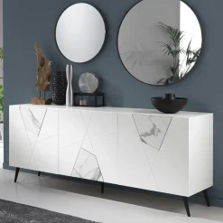 Wohnen Sideboards<Weißes Sideboard mit Marmor Einsätzen Grau - Eleonora