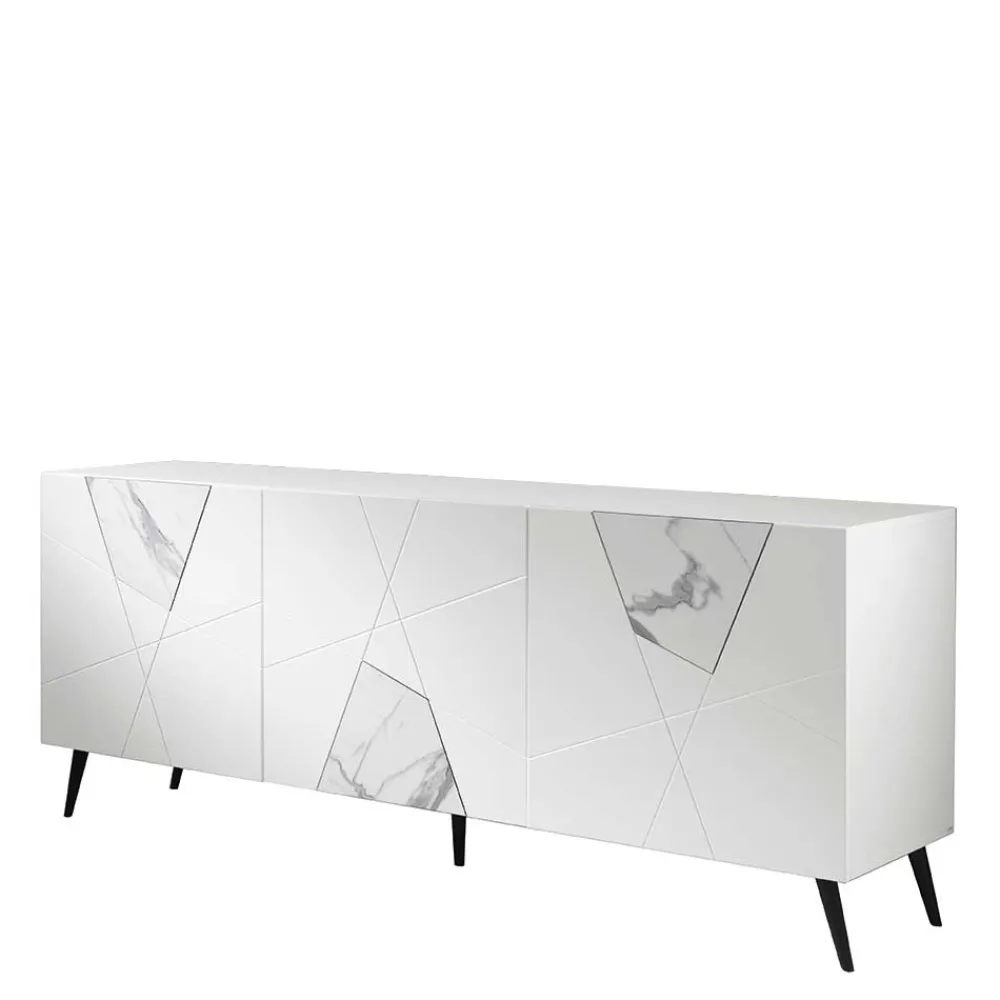 Wohnen Sideboards<Weißes Sideboard mit Marmor Einsätzen Grau - Eleonora