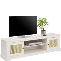Wohnen Tv & Hifi-Möbel|Lowboards<Weißes TV Board 2-türig mit Geflecht - Isvair