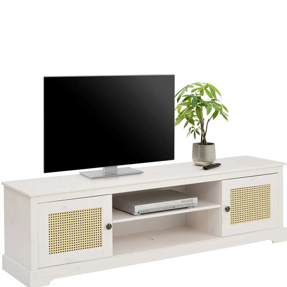 Wohnen Tv & Hifi-Möbel|Lowboards<Weißes TV Board 2-türig mit Geflecht - Isvair