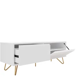 Wohnen Tv & Hifi-Möbel|Lowboards<Weißes TV Lowboard mit Klappe & Schublade - Marmore