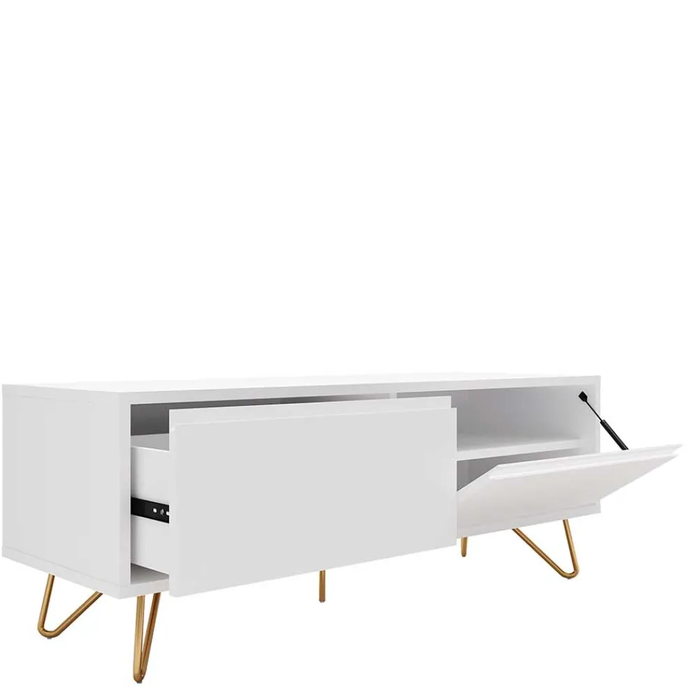 Wohnen Tv & Hifi-Möbel|Lowboards<Weißes TV Lowboard mit Klappe & Schublade - Marmore