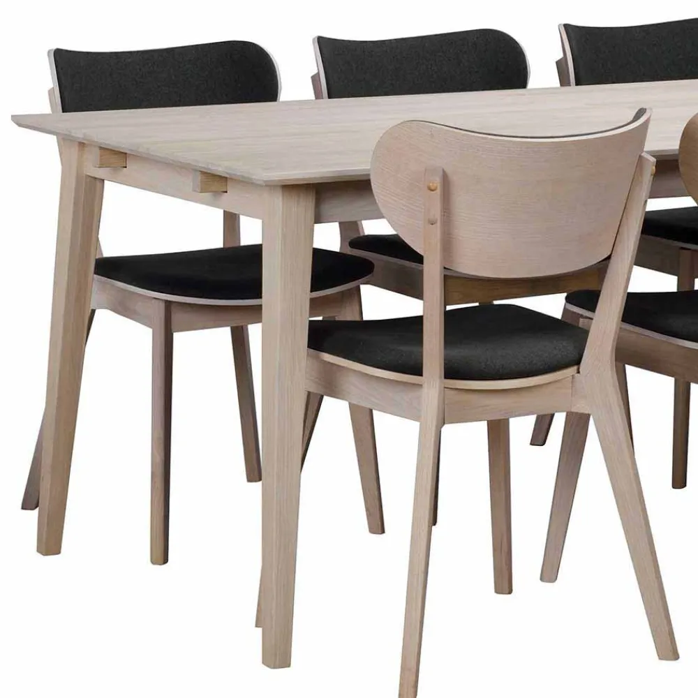 Wohnen Sitzgruppe<White Wash Eiche Essgruppe Retro - Pessoa (siebenteilig)