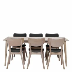 Wohnen Sitzgruppe<White Wash Eiche Essgruppe Retro - Pessoa (siebenteilig)
