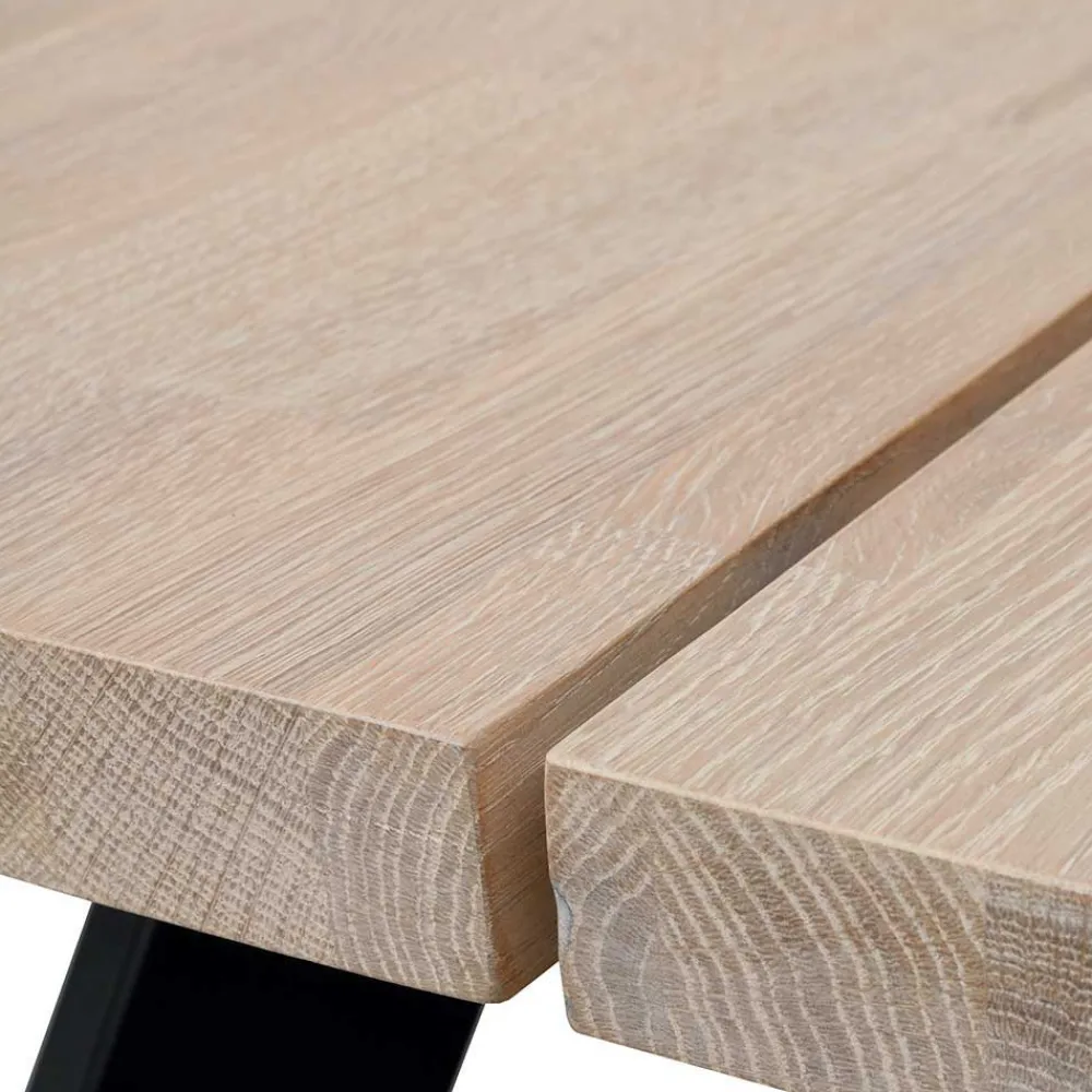 Wohnen Sitzgruppe<White Wash Eiche Tisch mit 4 Stühlen - Pulva (fünfteilig)