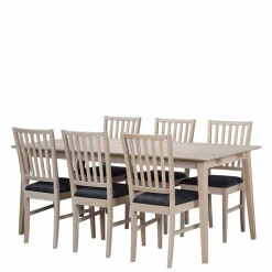 Wohnen Sitzgruppe<White Wash Essgruppe aus Eiche - Pessoa (siebenteilig)