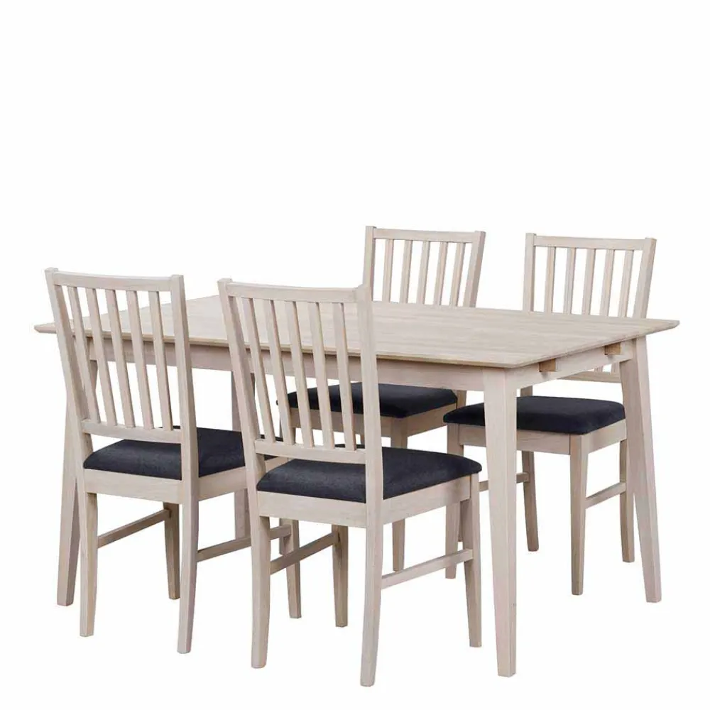 Wohnen Sitzgruppe<White Wash Esstischgruppe aus Eiche - Pessoa (fünfteilig)