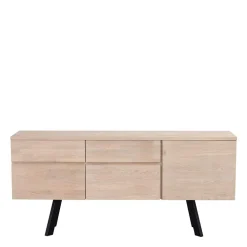 Wohnen Sideboards<White Wash Sideboard aus Eiche massiv Pulva mit Stahl Schwarz