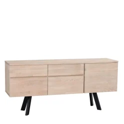 Wohnen Sideboards<White Wash Sideboard aus Eiche massiv Pulva mit Stahl Schwarz