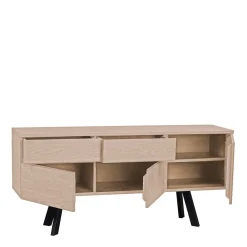 Wohnen Sideboards<White Wash Sideboard aus Eiche massiv Pulva mit Stahl Schwarz