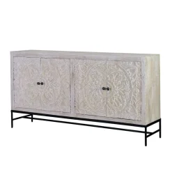 Wohnen Sideboards<White Wash Sideboard mit Mandala Schnitzerei - Bonany