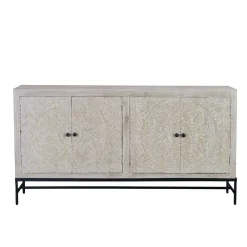 Wohnen Sideboards<White Wash Sideboard mit Mandala Schnitzerei - Bonany