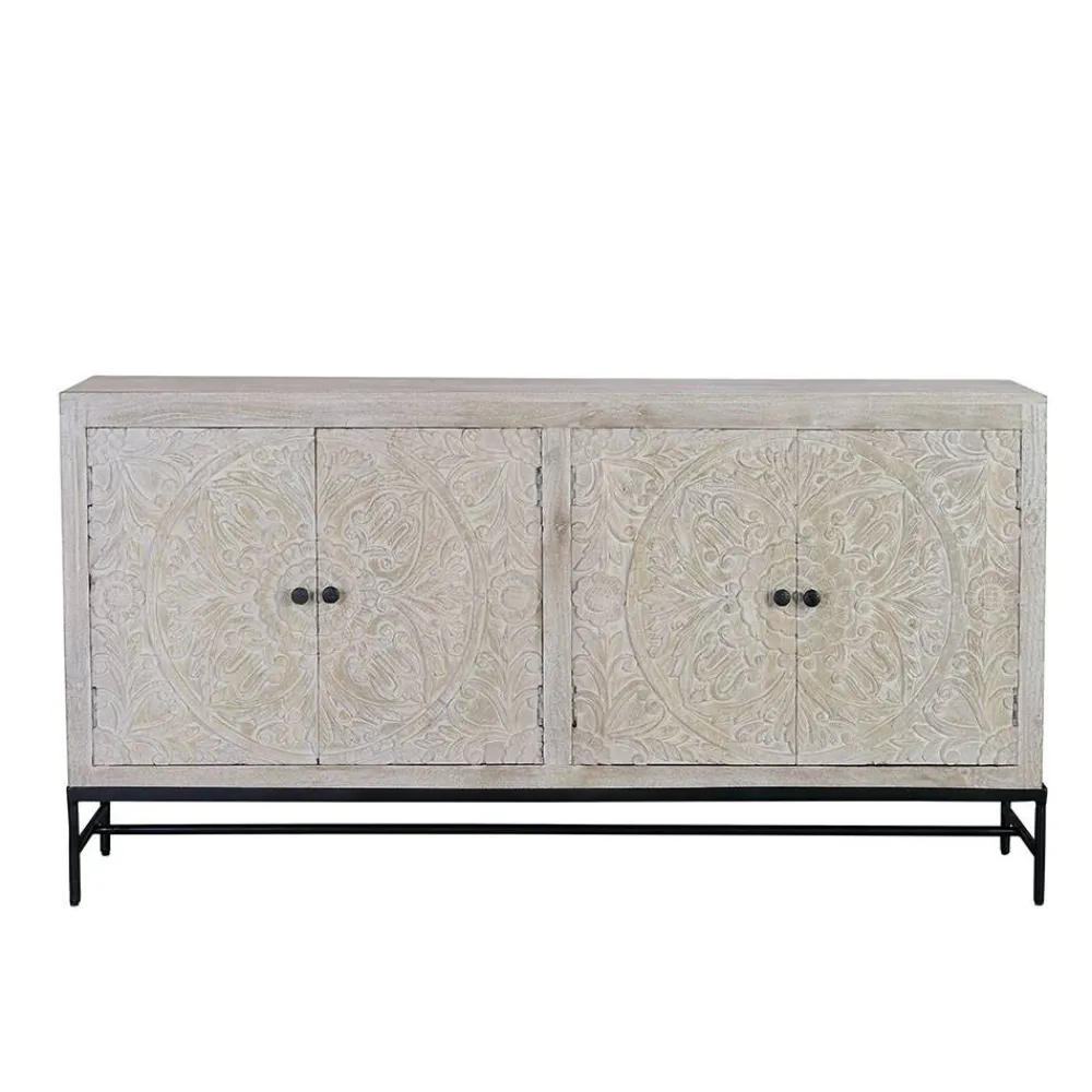 Wohnen Sideboards<White Wash Sideboard mit Mandala Schnitzerei - Bonany