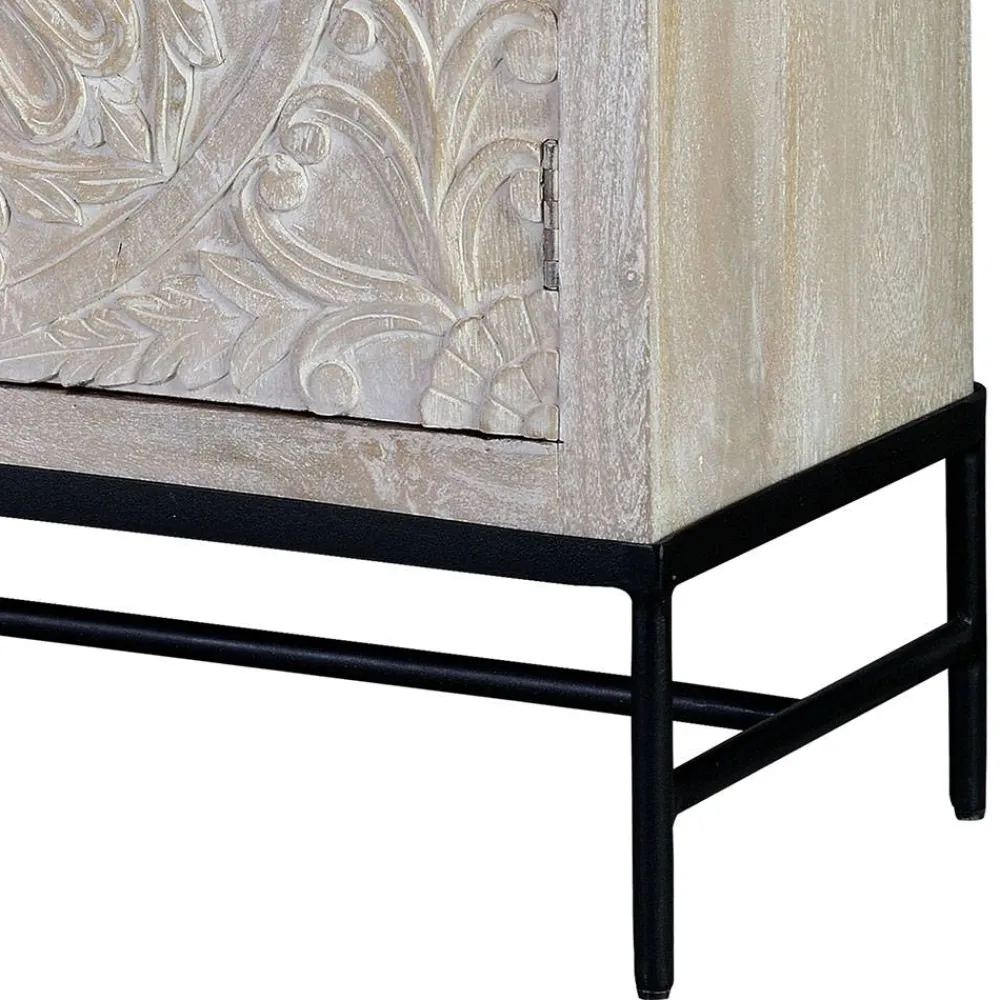 Wohnen Sideboards<White Wash Sideboard mit Mandala Schnitzerei - Bonany