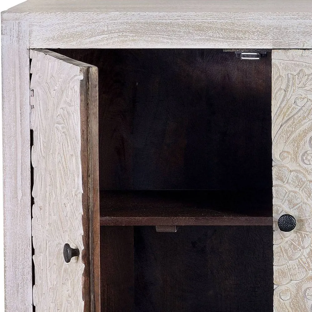 Wohnen Sideboards<White Wash Sideboard mit Mandala Schnitzerei - Bonany