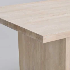 Wohnen Sitzgruppe<White Wash Tisch & Lederstühle - Senatau (siebenteilig)