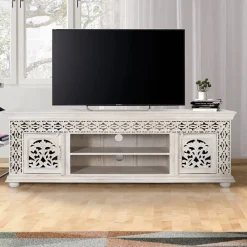 Wohnen Tv & Hifi-Möbel|Lowboards<White Wash TV Lowboard - dekoratives Design - Snake