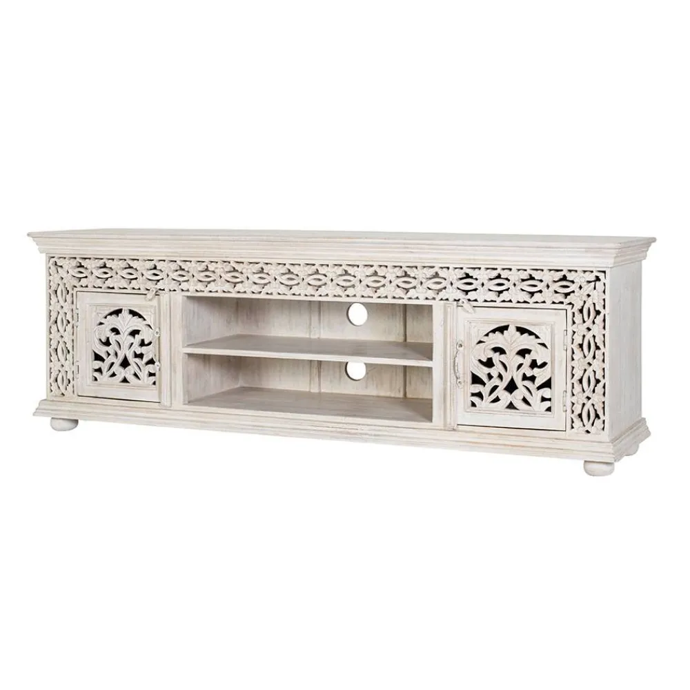 Wohnen Tv & Hifi-Möbel|Lowboards<White Wash TV Lowboard - dekoratives Design - Snake