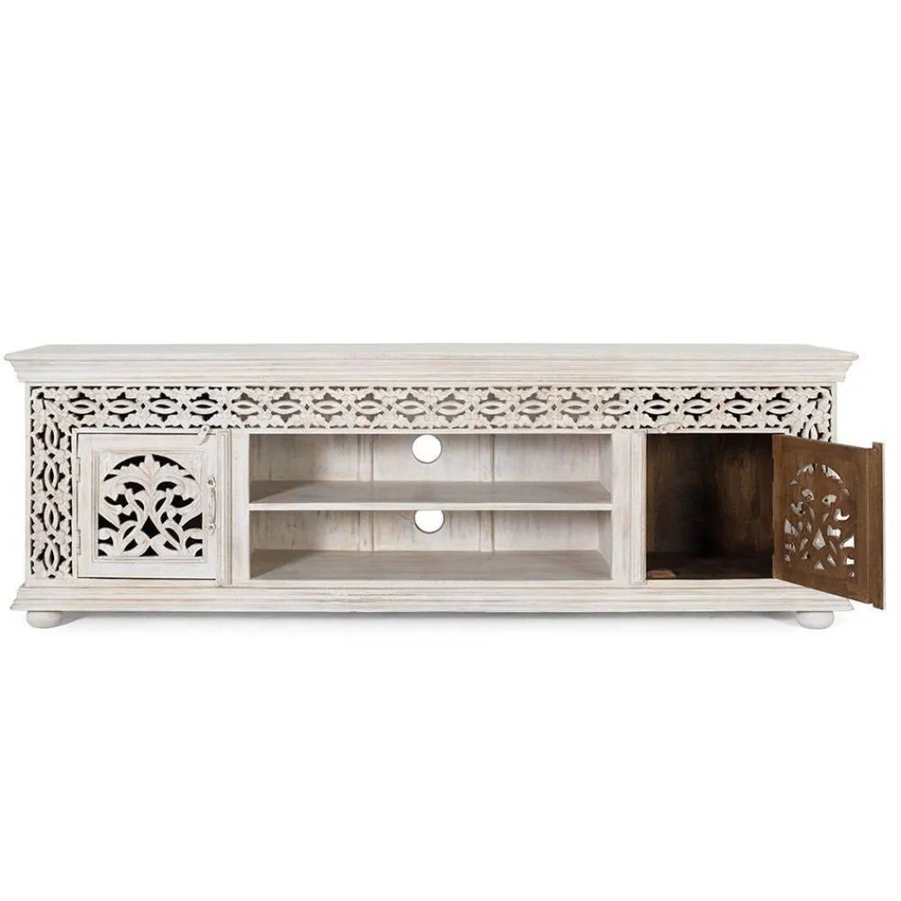 Wohnen Tv & Hifi-Möbel|Lowboards<White Wash TV Lowboard - dekoratives Design - Snake