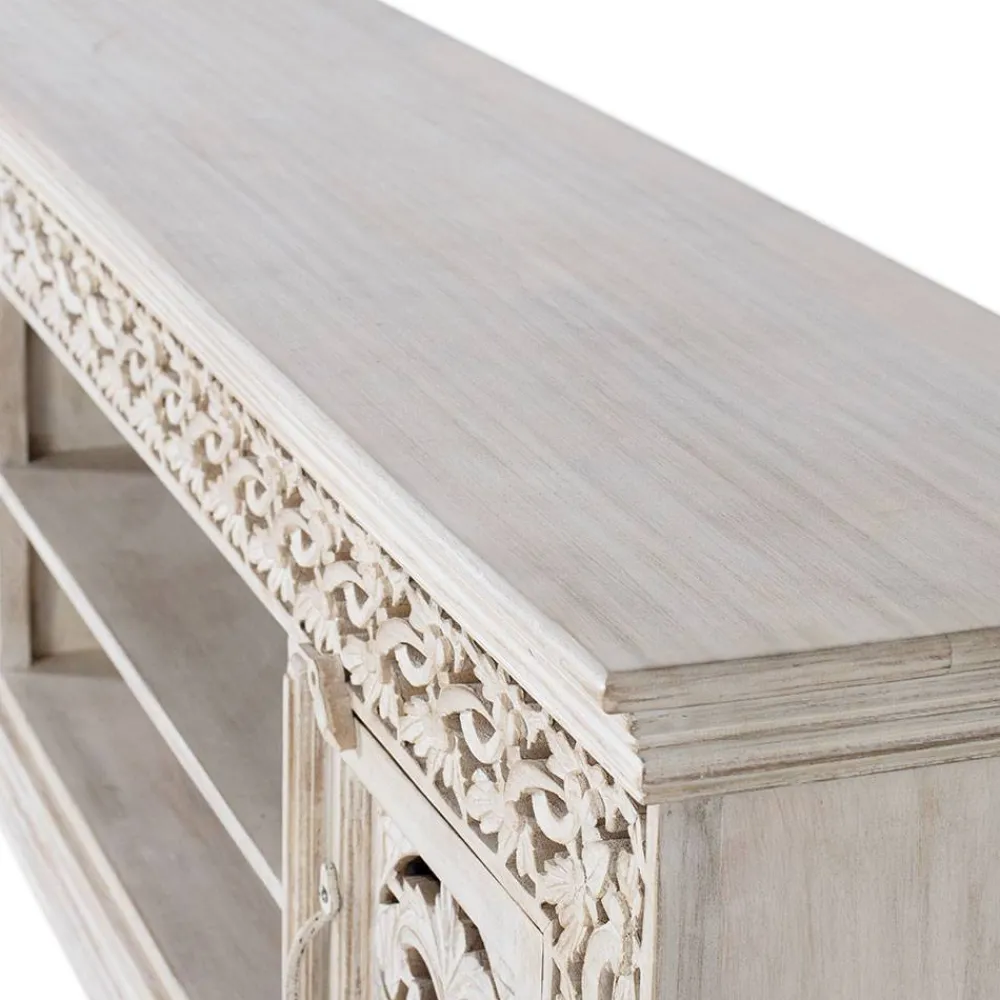 Wohnen Tv & Hifi-Möbel|Lowboards<White Wash TV Lowboard - dekoratives Design - Snake