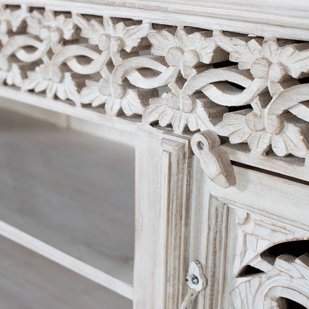 Wohnen Tv & Hifi-Möbel|Lowboards<White Wash TV Lowboard - dekoratives Design - Snake