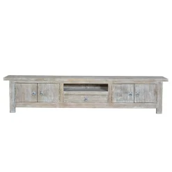 Wohnen Tv & Hifi-Möbel|Lowboards<White Wash TV Lowboard - Shabby Chic - Catlony
