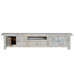 Wohnen Tv & Hifi-Möbel|Lowboards<White Wash TV Lowboard - Shabby Chic - Catlony