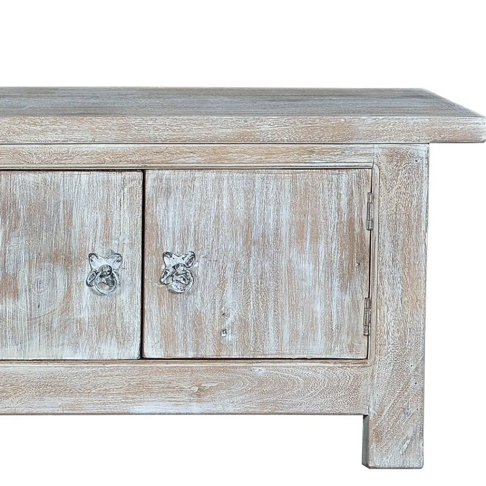 Wohnen Tv & Hifi-Möbel|Lowboards<White Wash TV Lowboard - Shabby Chic - Catlony