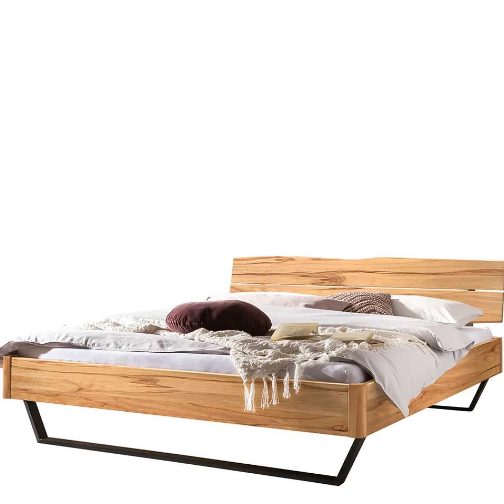Wohnen Betten<Wildbuche Bett mit Metallkufen in Anthrazit - Plestna