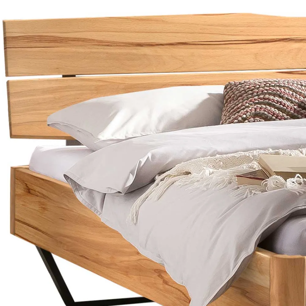 Wohnen Betten<Wildbuche Bett mit Metallkufen in Anthrazit - Plestna